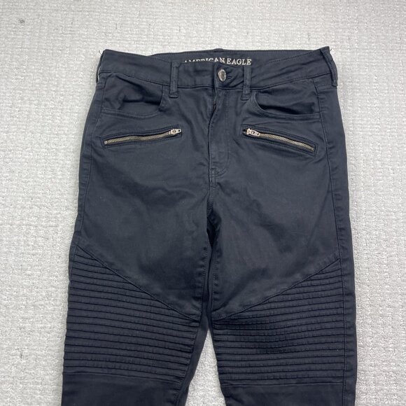 Y2K American Eagle Outfitters High-Rise Jegging Jeans Wom 10 Black Biker Punk - Picture 2 of 10